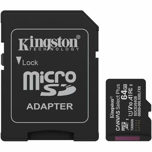 Kingston Technology 64GB microSDXC Canvas Select Plus Gen3 100MB/s A1 (Adaptateur SD inclus)